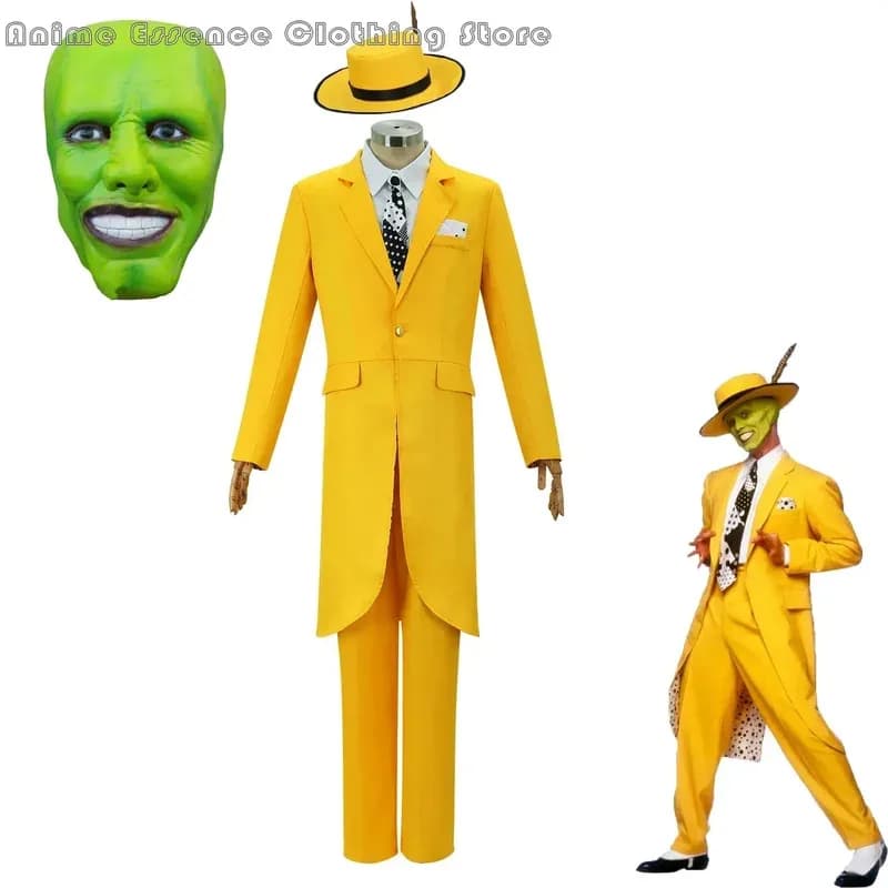 Film Jim Carrey Costume Cosplay Adulto Unisex Maschera verde Abito uniforme giallo per donna Uomo Halloween Outfit Performance5;c,