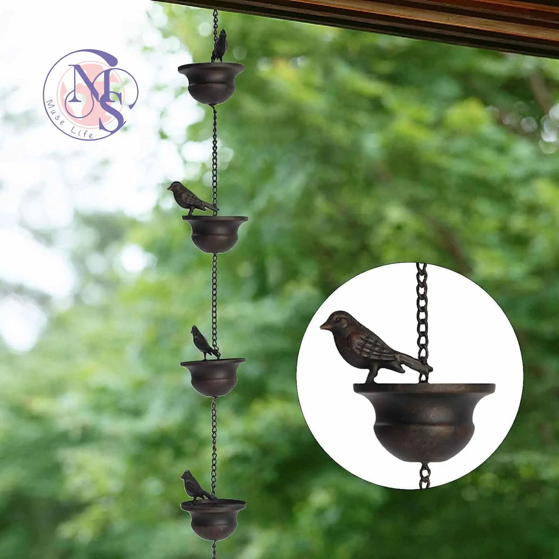 Bird wind chimes wrought iron decorative garden outdoor courtyard retro metal rain chain