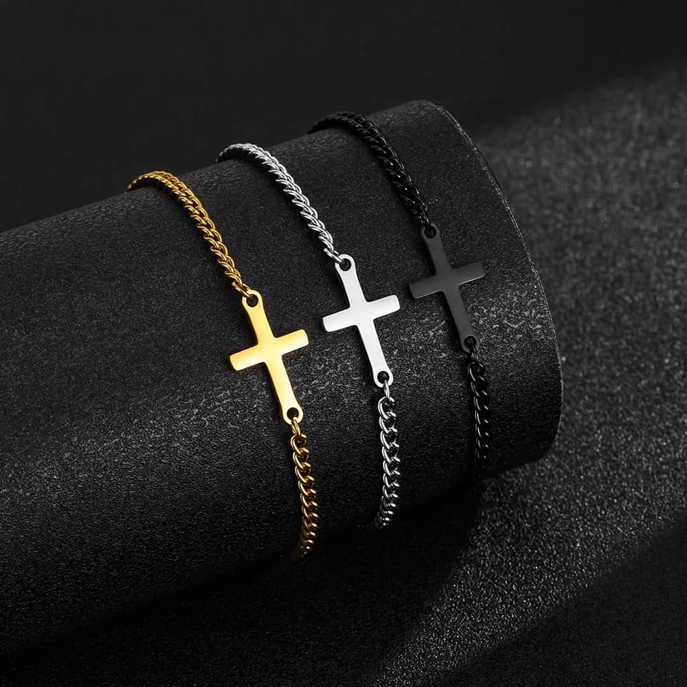 Cross border European and American Cold Fashion Titanium Cross Versatile Men's and Women's Bracelet Simple and High end Gold Acc