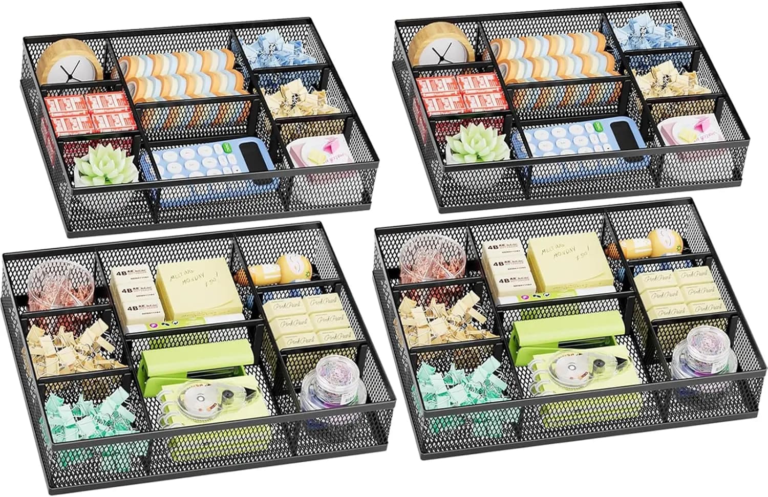 Confezione da 2 organizer per cassetti da scrivania, organizer per cassetti in rete con 8 scomparti regolabili, scrivania