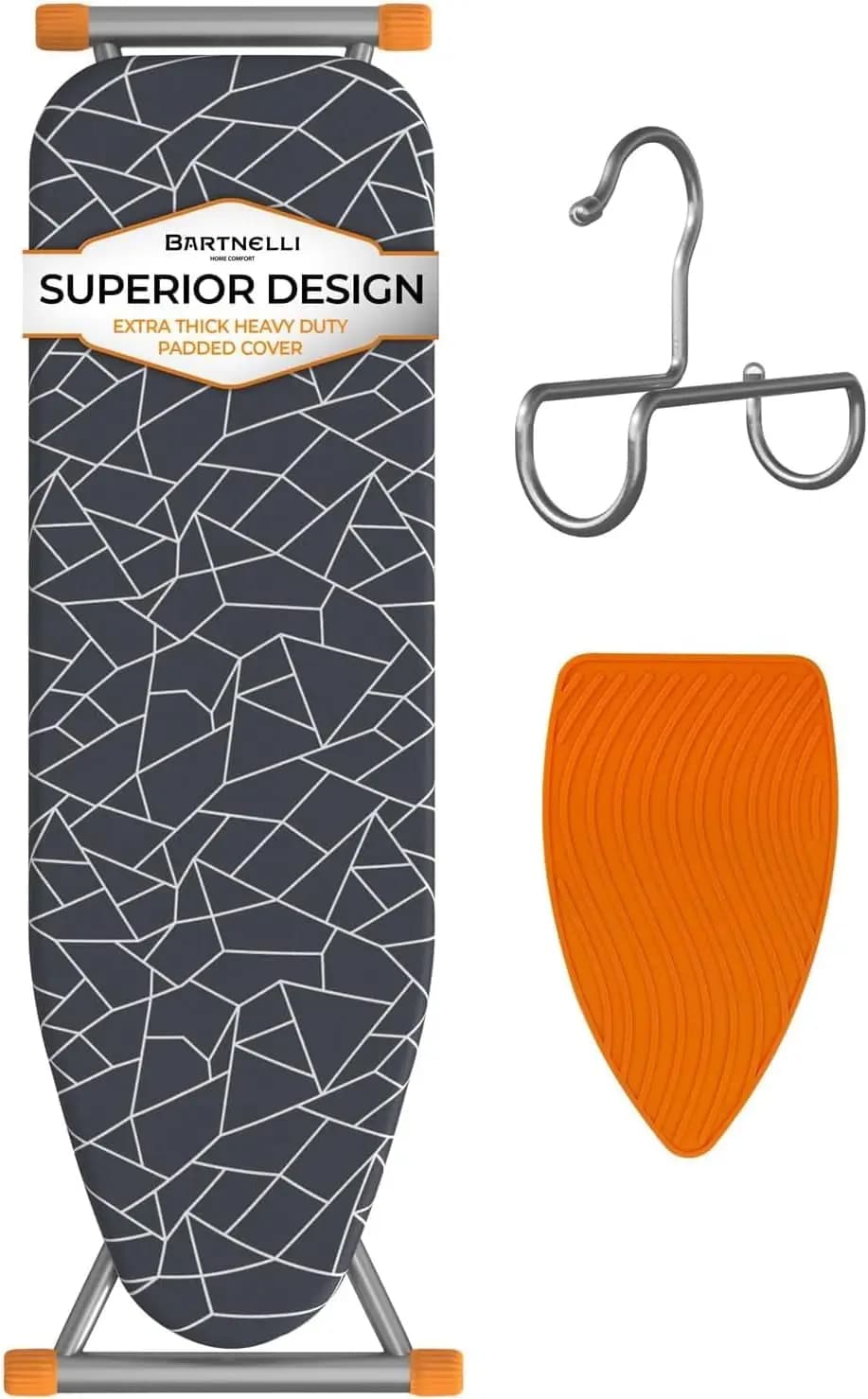Asse da Stiro Compatta 13x43 Salvaspazio in Acciaio Pieghevole con Rivestimento in Cotone a 4 Strati, Altezza Regolabile, Appendiabiti Bonus e Silicone