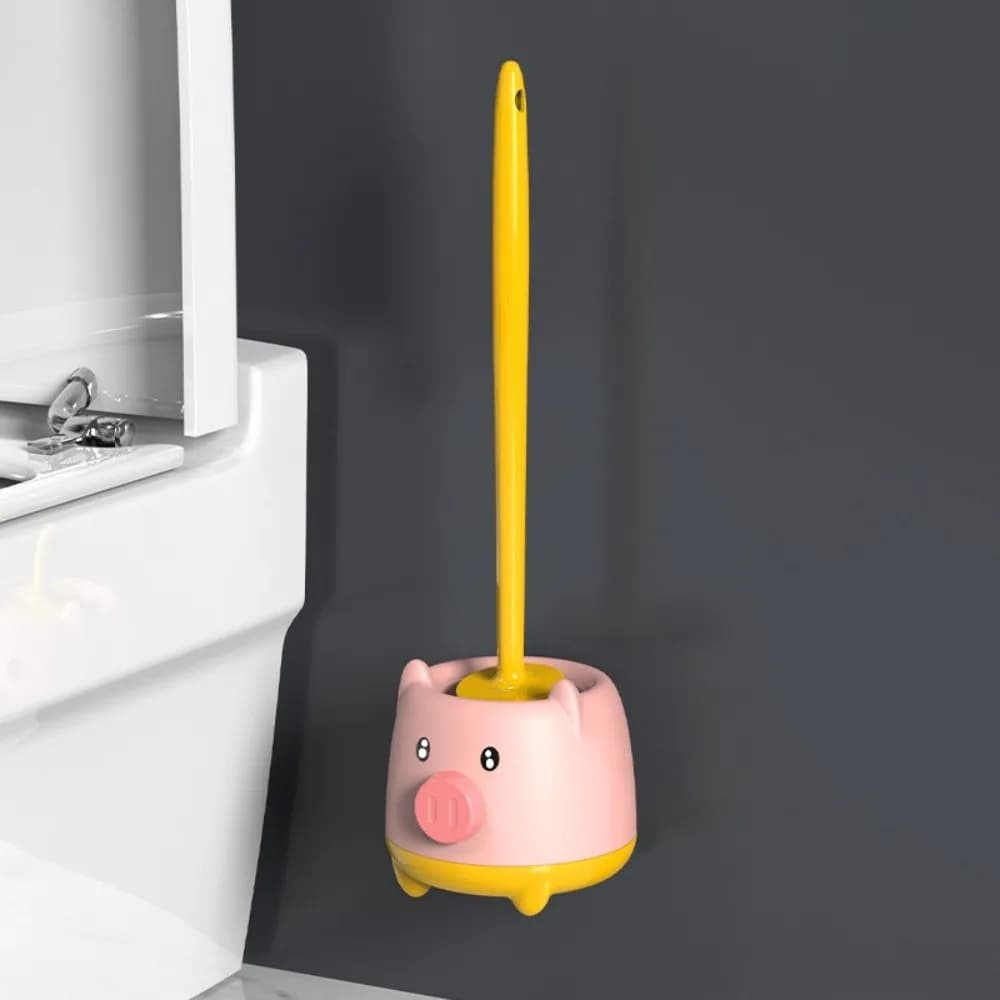 Pig-Shaped Toilet Brush Cute Sturdy Bathroom Cleaning Brush High-Density Bristles Soft Brushes Toilet Cleaning Brush Wall Mount