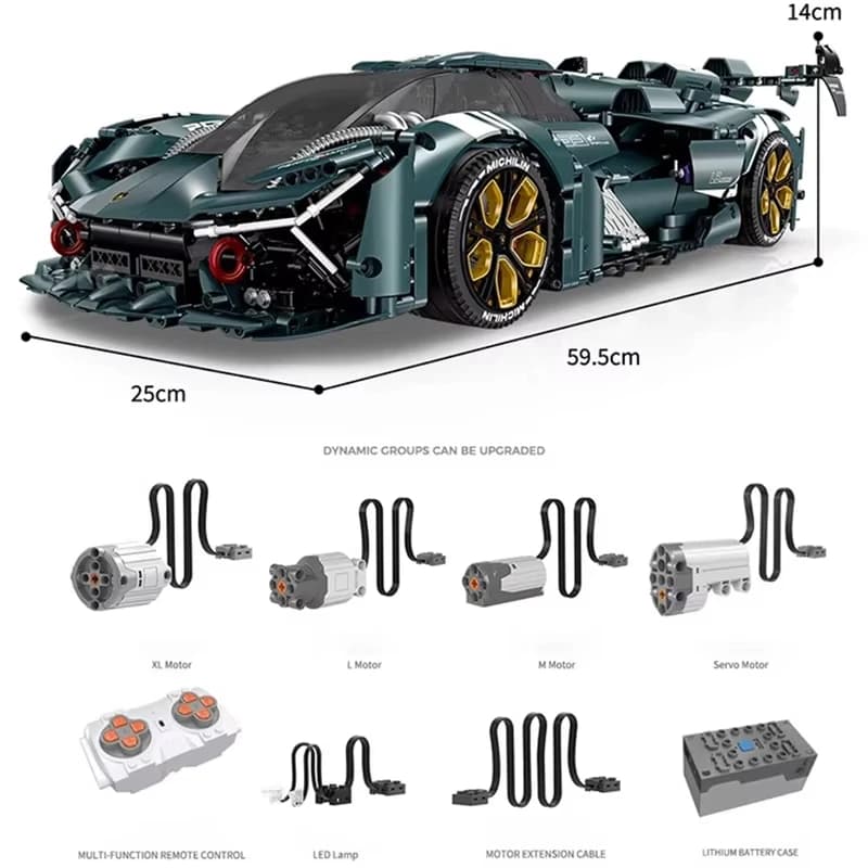 Creative MOC Technology Supercar Building Blocks 1:8 Remote Control Car, 3159 Pcs GULY 10611 City DIY Model Bricks Gift for Boys