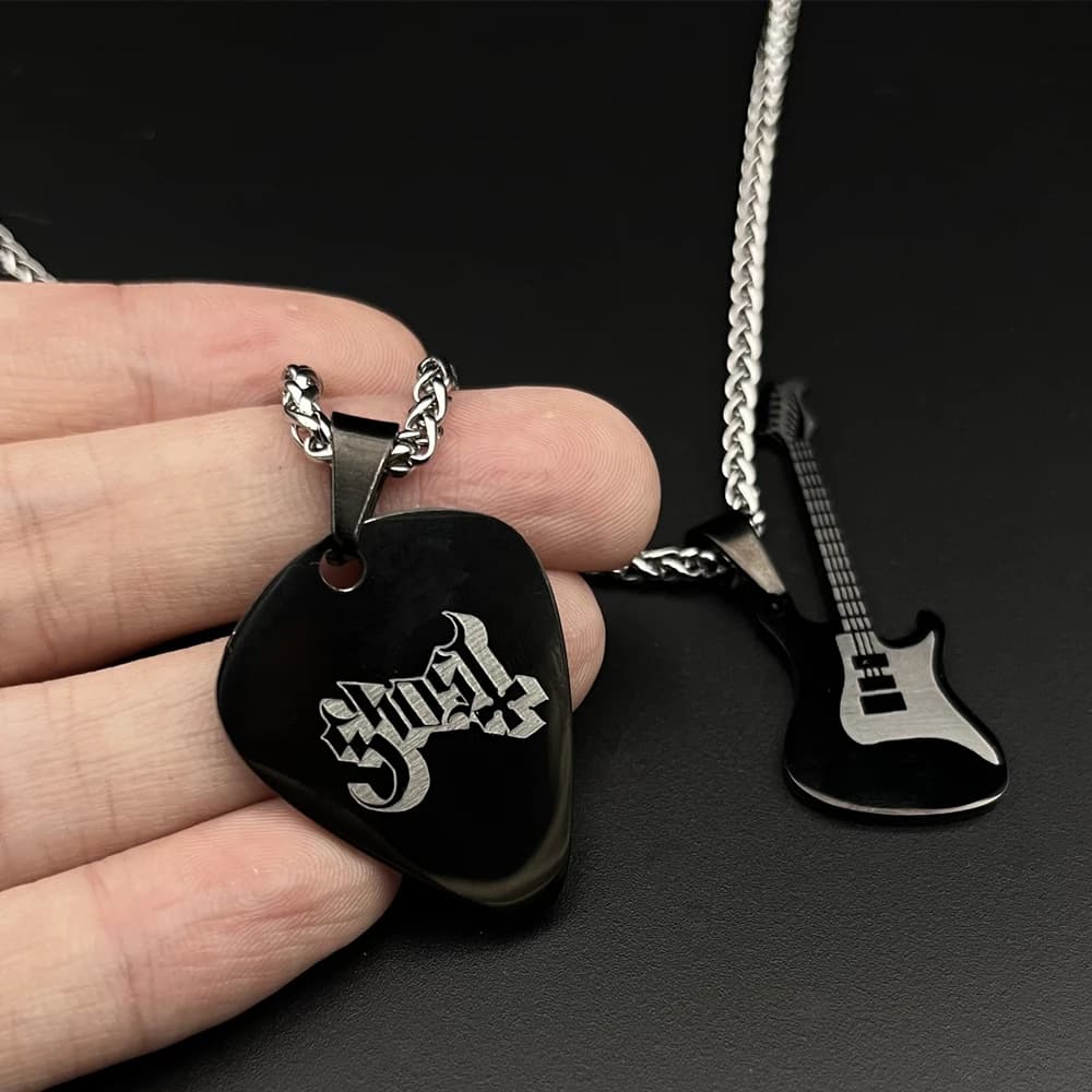 Ghost bc Nameless Ghoul Cosplay Collana in acciaio inossidabile Unisex Plettro per chitarra Ciondolo Catena Girocollo Accessori per gioielli Regali