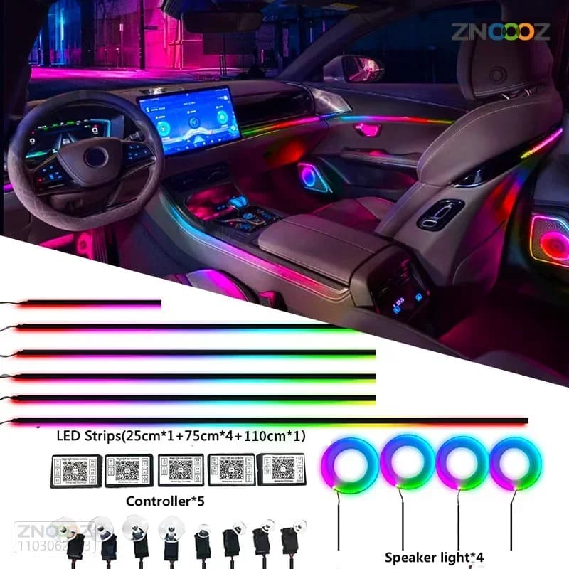 18IN1 Neon Car Interior Luci ambientali APP Controllo fai da te Striscia acrilica Guida luminosa Fibra ottica RGB Decorazione automatica Lampada d'atmosfera