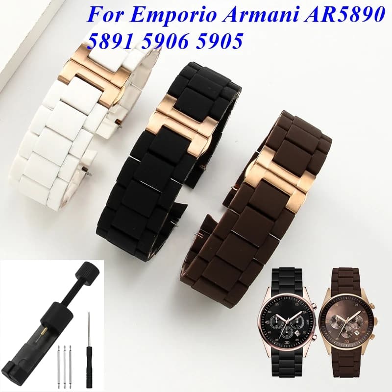 Per Emporio Armani AR5890 5891 5906 5905 cinturino orologio in silicone solido acciaio inossidabile maglie braccialetto 20mm 23mm uomo donna cinturino