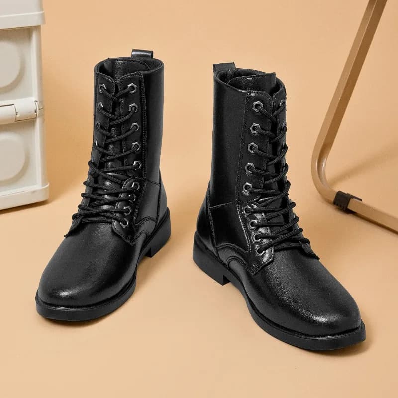 MAIJIAKA High-top Leather Boots Outdoor Tactical Combat Boots Men's Security Boots Anti Slip Hiking Boot Hunting Safety Shoes