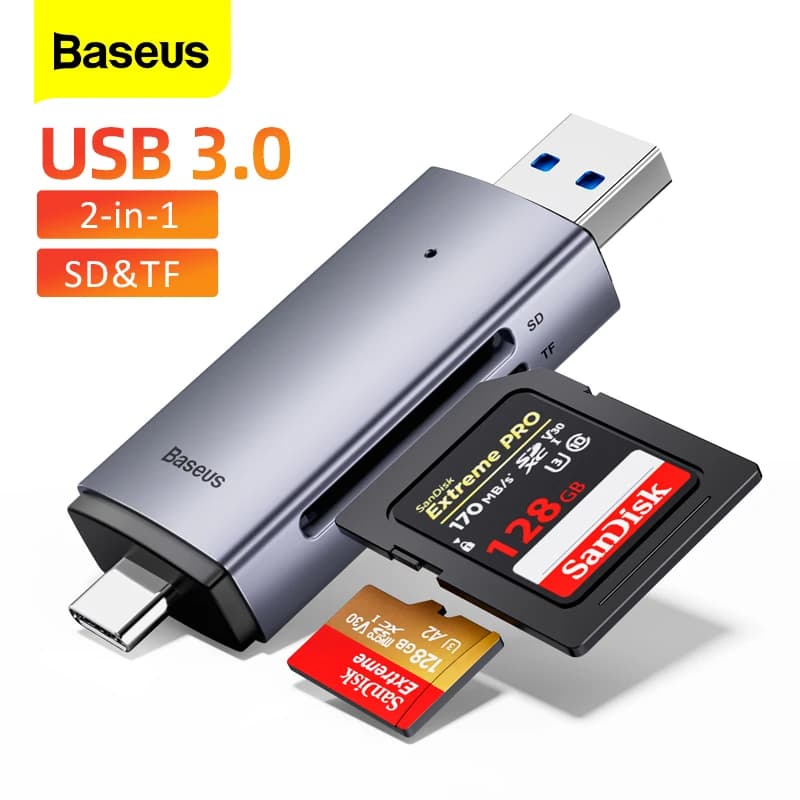 Lettore di schede Baseus Lettore di schede di memoria USB 3.0 tipo C a Micro SD TF 2 in 1 per PC Accessori per laptop Adattatore per lettore di schede intelligente