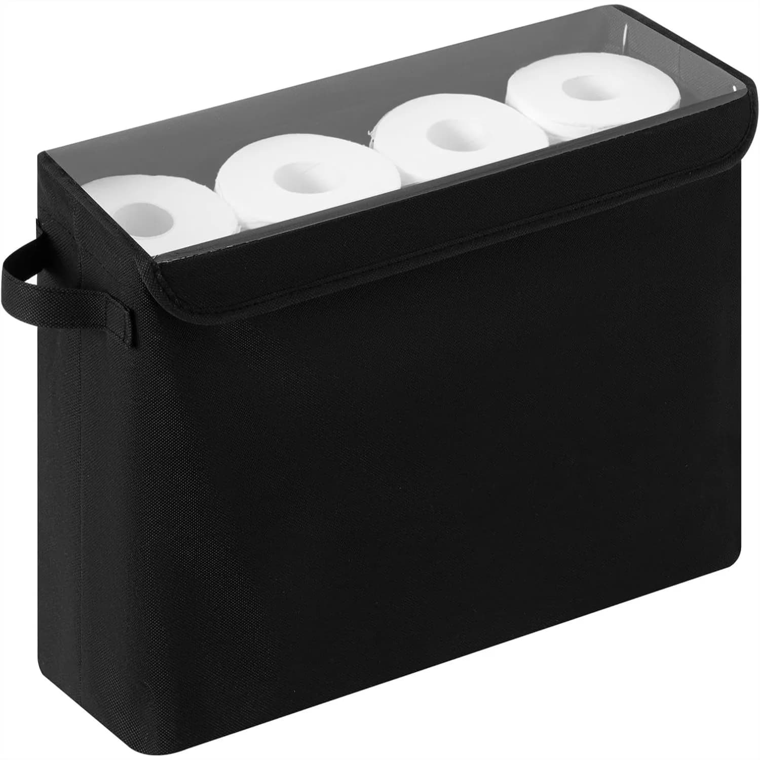 Cestini porta carta igienica con coperchio, contenono 12 rotoli normali o 9 mega rotoli, porta fazzoletti sottile con coperchio in PVC trasparente e maniglie.