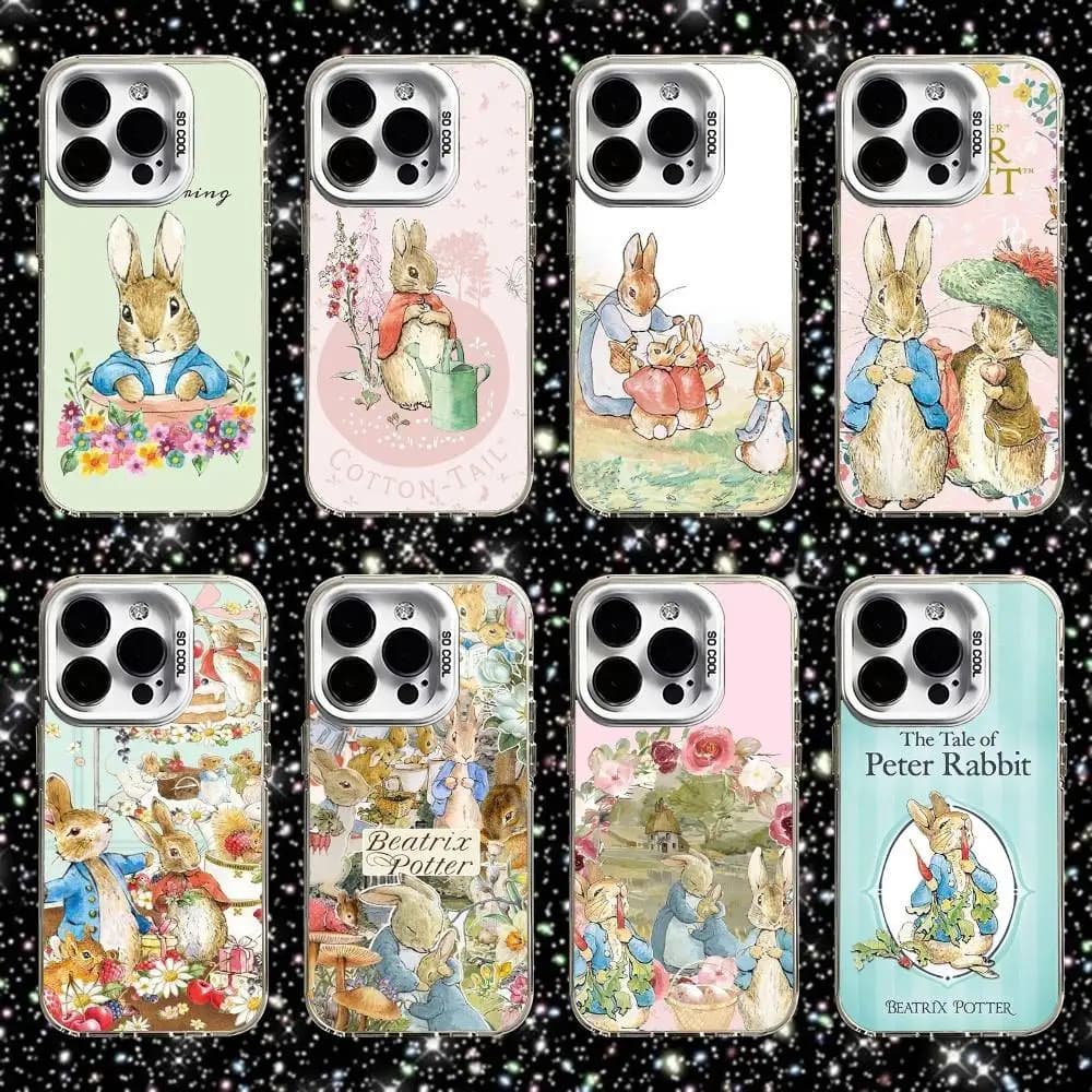 Simpatica custodia per telefono P-Peter Rabbit per iPhone 16,15,14,13,12,11,Pro,XS,Max,Plus,Mini,SE Cover antiurto opaca bianca caramella