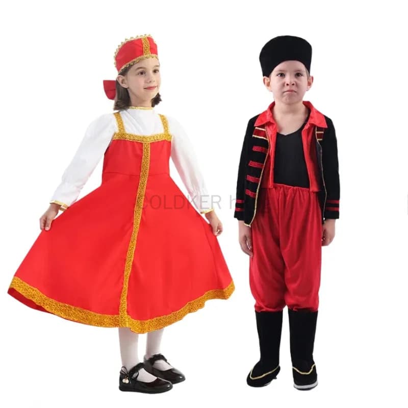 Costumi di Halloween Gioco di ruolo per bambini Costume da ragazza di danza russa Rosso Sarafan Folk Fancy Dress Abbigliamento tradizionale russo per bambini