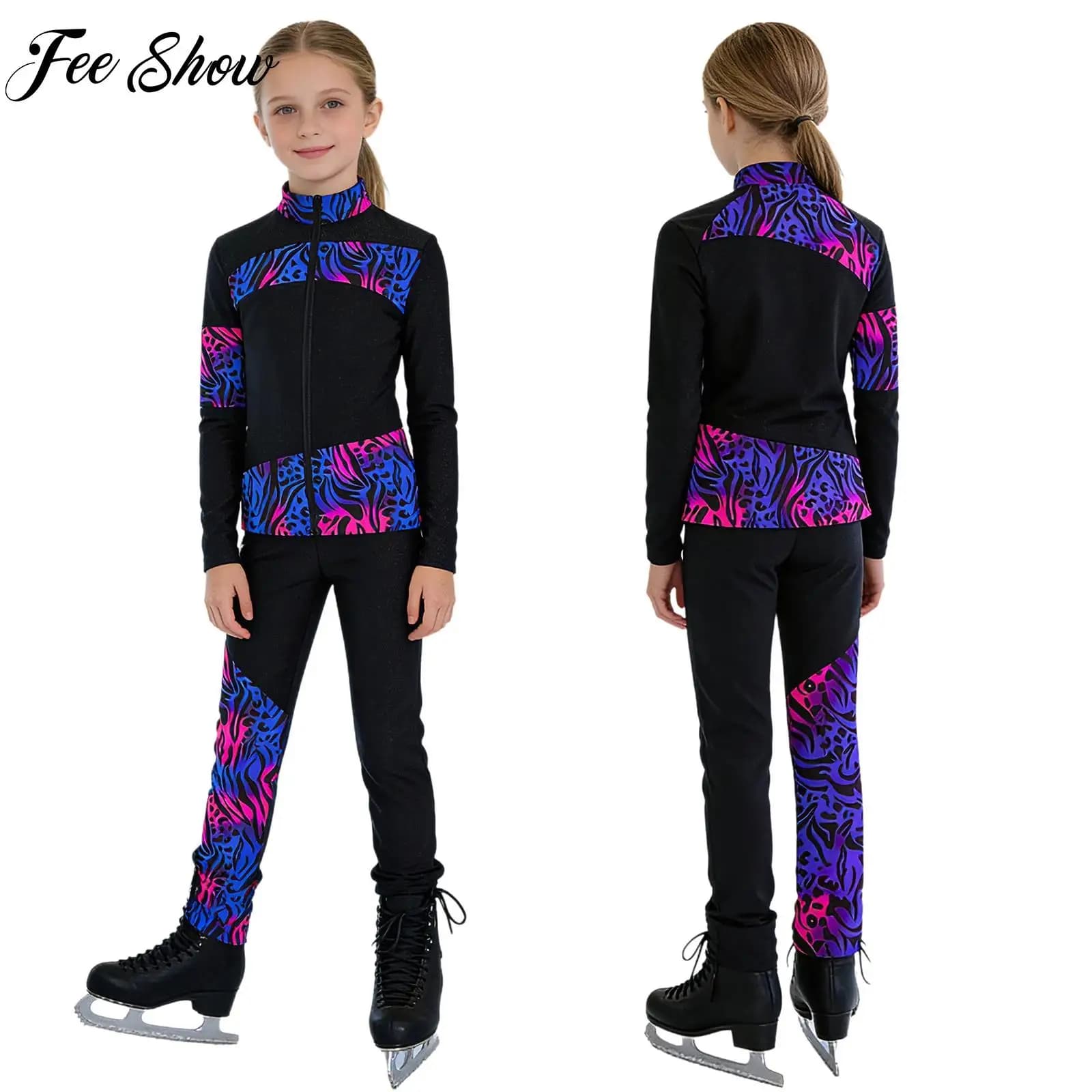 Set da Danza Moderna per Ragazze, Costume per Pattinaggio Artistico e Roller, Giacca a Maniche Lunghe + Pantaloni Lunghi, Completo per Ginnastica e Pattinaggio su Ghiaccio