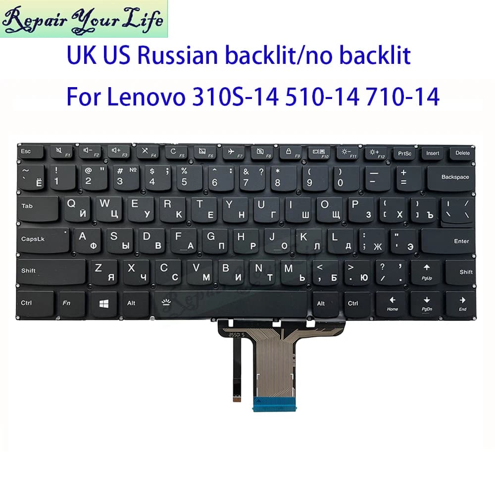 UK US English RU Russian Laptop Keyboard Backlight For Lenovo Ideapad 310S-14 310S-14ISK Yoga 510-14IKB 510S-14ISK SN20N0459116