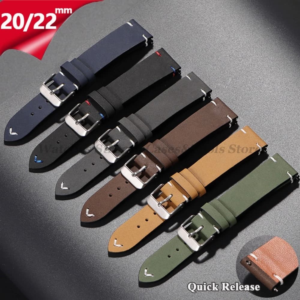 Retro Cowhide Leather Watch Strap for Seiko Band 22mm 20mm for Samsung Galaxy Watch7/6/5/4 Quick Release Business Men Women Band