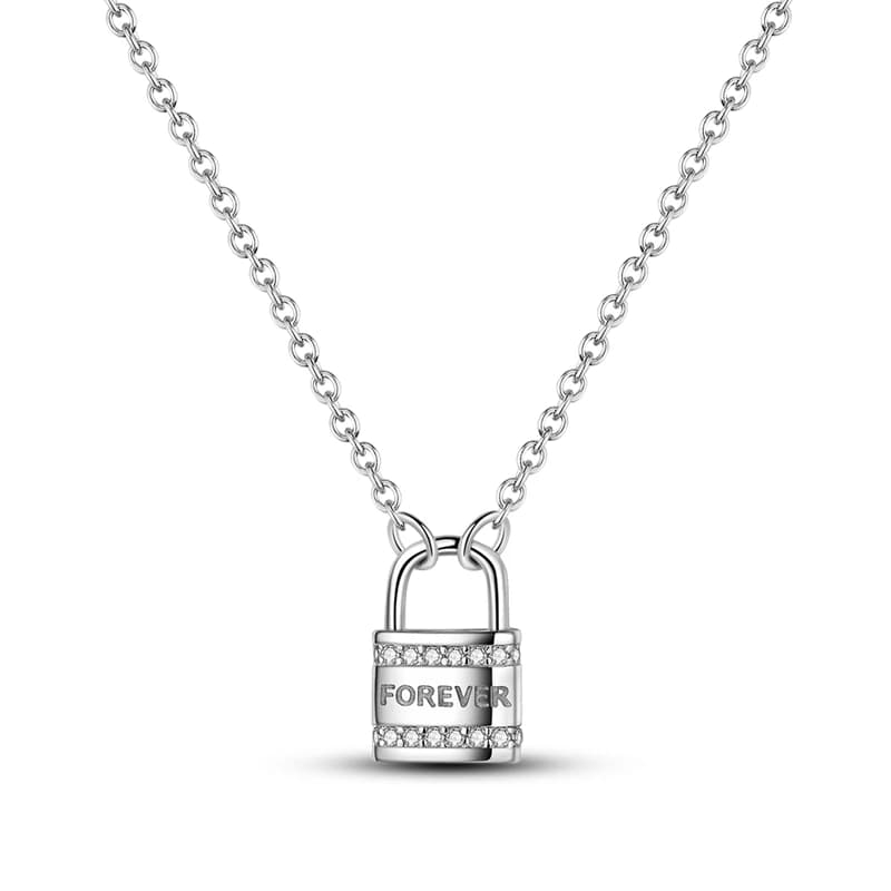 Collana con ciondolo Forever Lock placcato argento 925 per le donne Collana con catena a clavicola con temperamento Regalo di gioielli per feste di compleanno