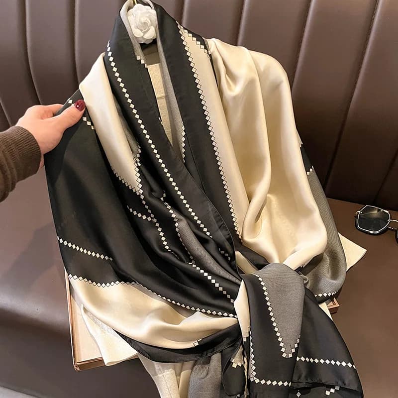 Silence Satin Scarf Printed Striped Shawl Fashion Lightweight Women's Scarves Outdoor Solar Protection Hijab 180*85 cm
