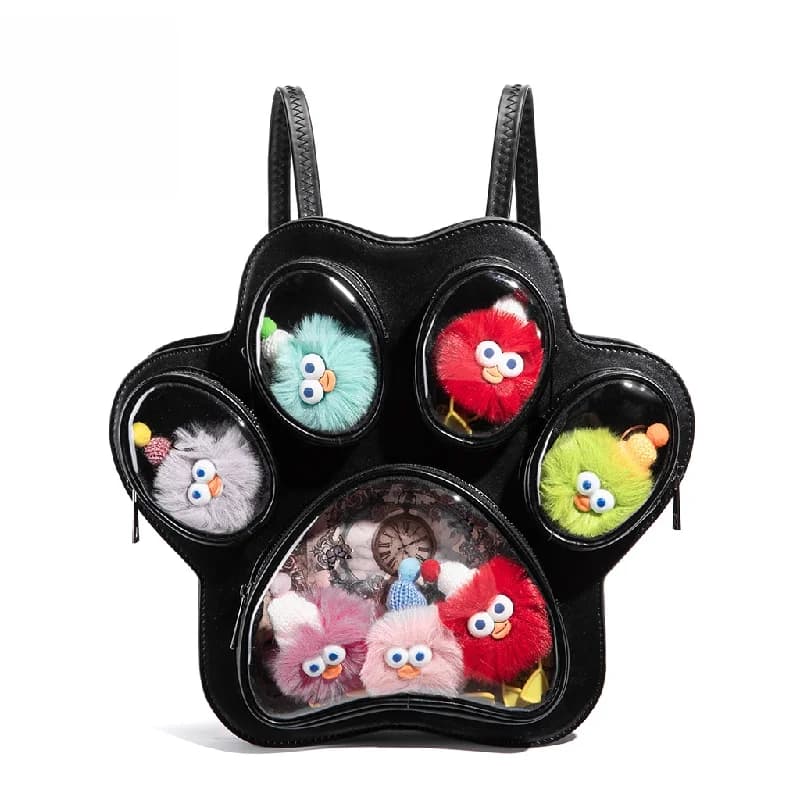 Borsa a tracolla a forma di zampa di gatto, in pelle PU, con finestre trasparenti multiple, borsa a tracolla Kawaii per esposizione peluche, per donna