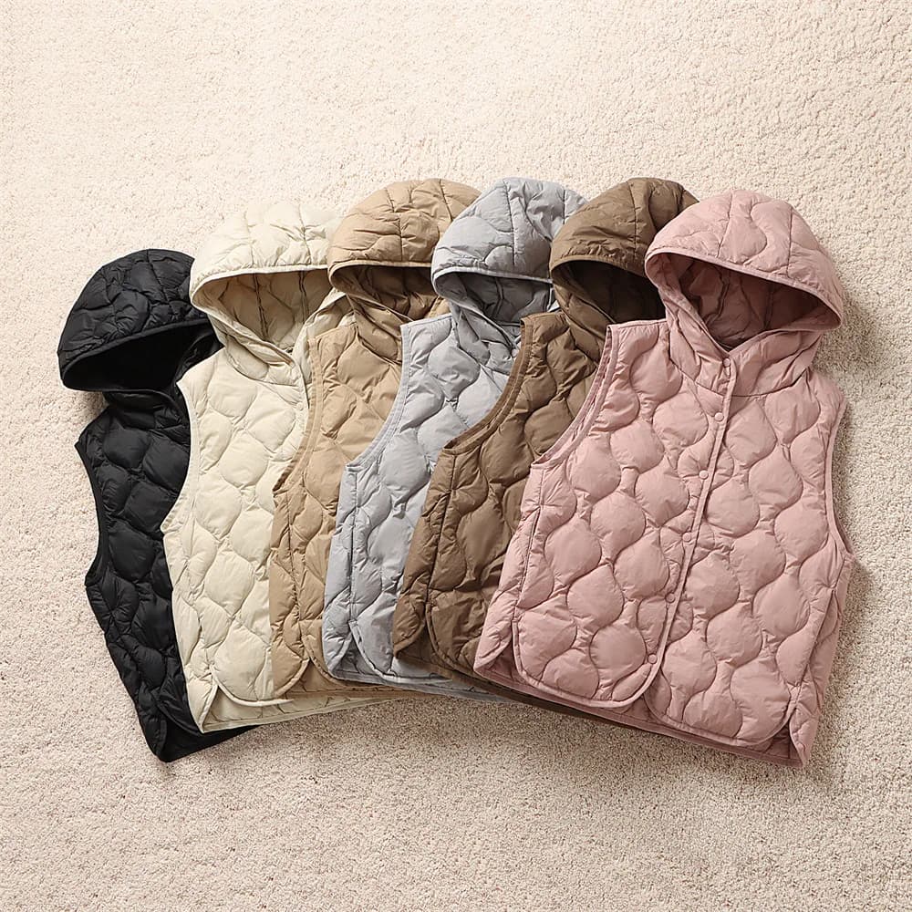 Gilet leggero con cappuccio alla moda da donna corto slim fit caldo gilet invernale imbottito da donna gilet monopetto VT-335