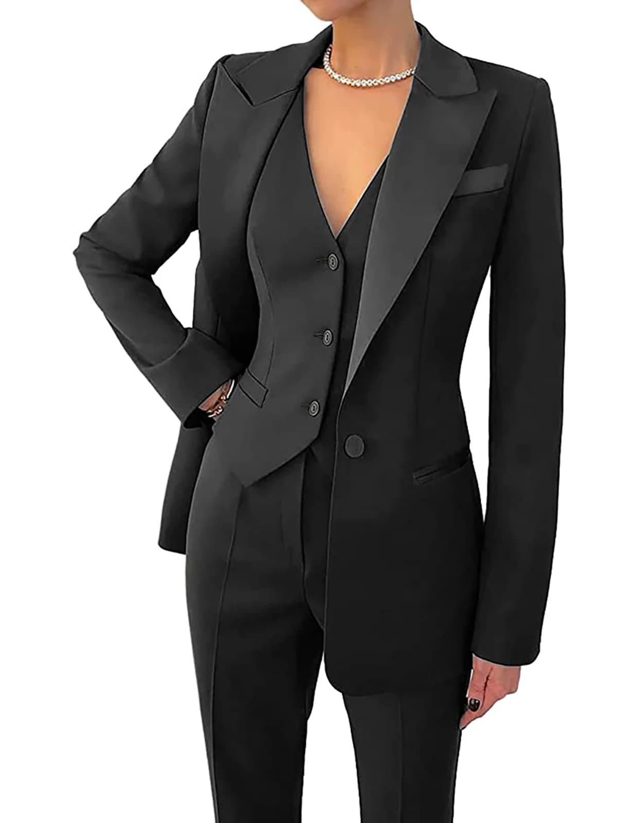 Pant Suits for Women Dressy Business Casual Tuxedo Suit Set 3 Piece Pants Suits for Women Dressy Blazer Sets