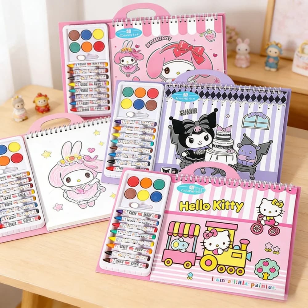 Nuovo Libro da Colorare e Disegnare Sanrio 2026 per Bambini, Libro Educativo Magico per Asilo e Apprendimento Precoce con Acquerelli