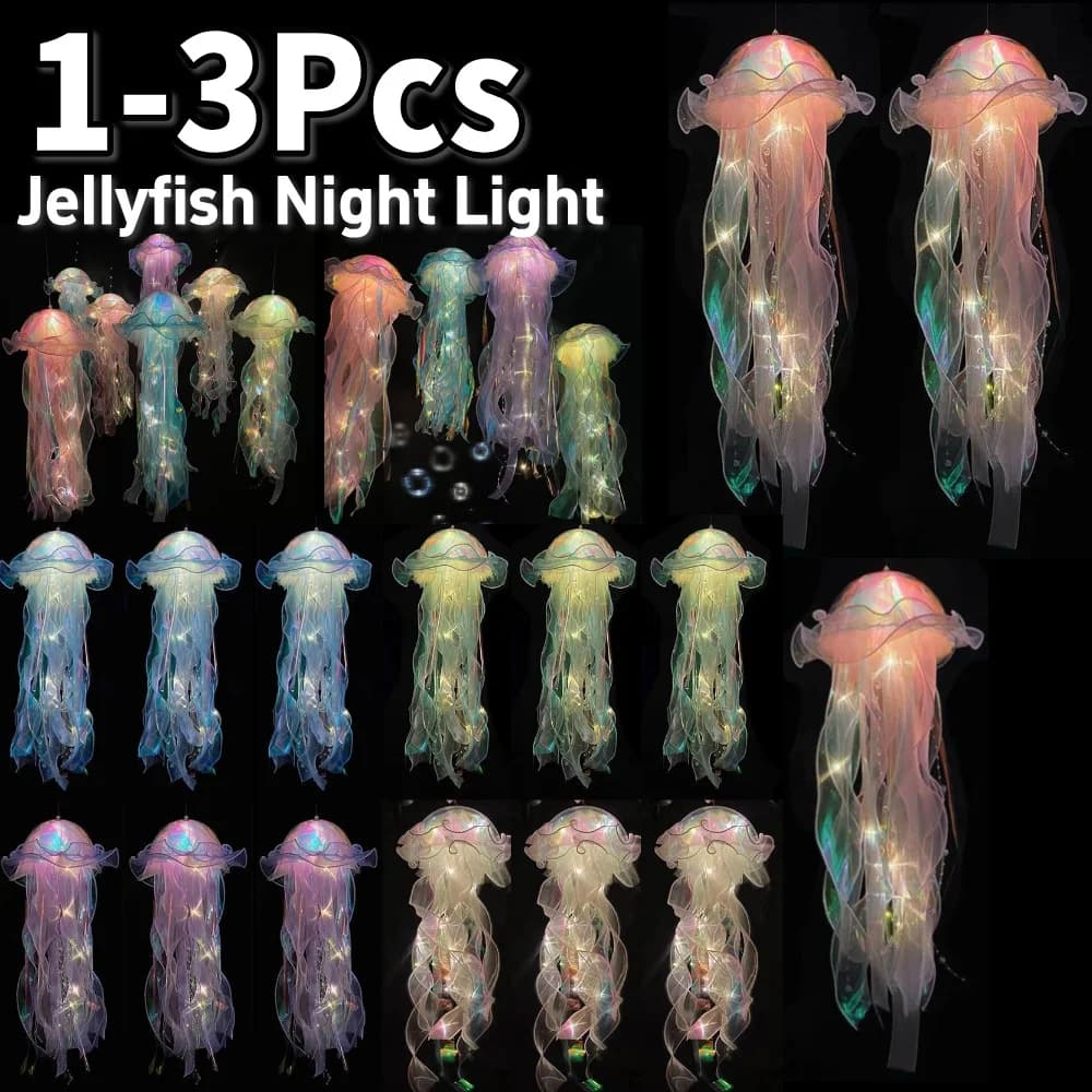 1-3pcs Jellyfish Night Light Lamp Button Battery Portable Flower Lamp Girl Room Atmosphere Decor Lamp Creative Bedroom Light