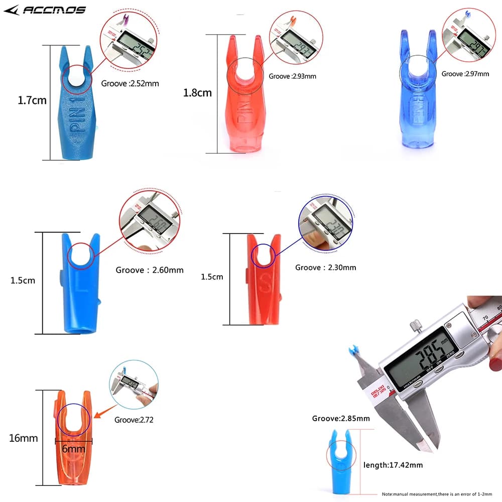 100 Pezzi di Nocche per Frecce in Plastica, Accessori per Tiro con l'Arco, Vari Tipi di Nocche per Aste di Frecce per Caccia e Pratica di Tiro al Bersaglio