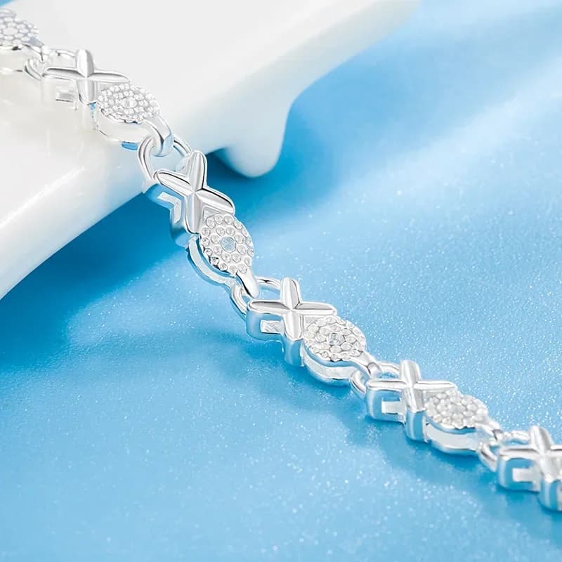 Braccialetti nobili in argento sterling 925 di alta qualità Catena per le donne Accessori da sposa per feste Gioielli 20 cm 8 pollici Regali di compleanno