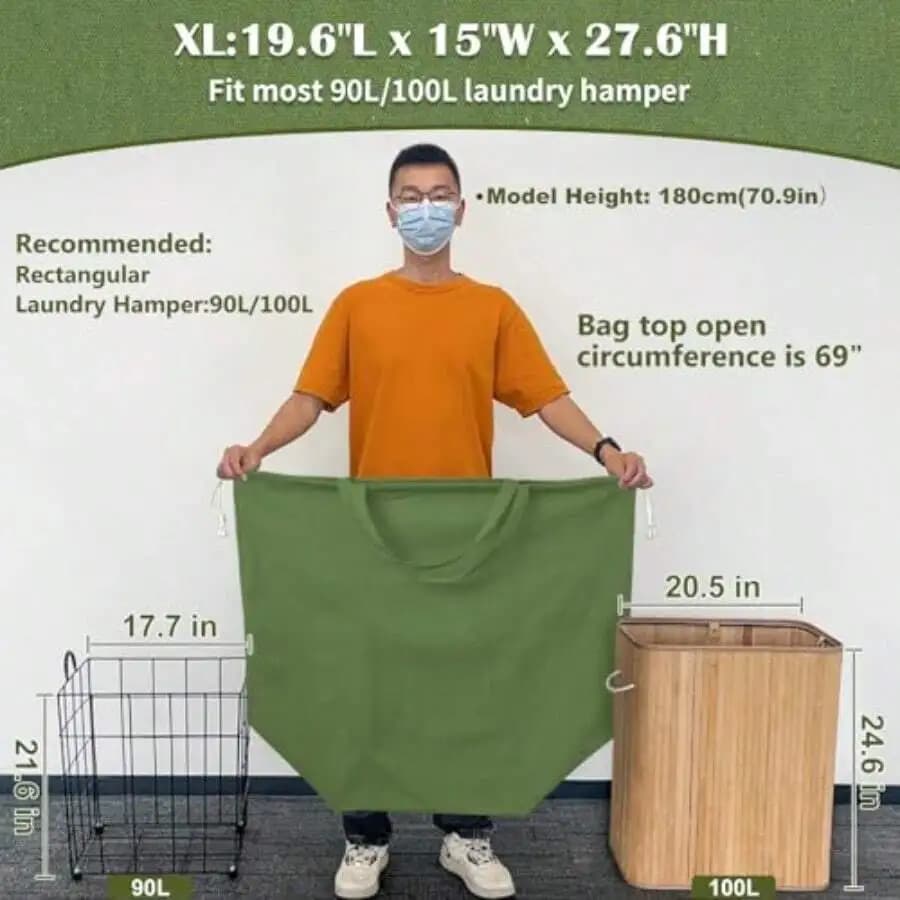 Extra Large Canvas Laundry Bag With Handles Rectangular Base Washable Green