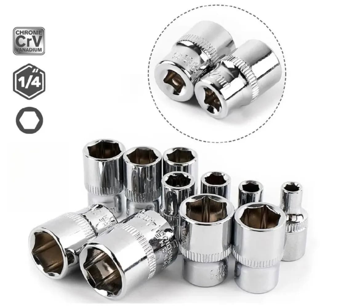 1/4 Drive Inch 4 4.5.5 6 6.5 7 8 9 10 11 12 13 14mm Ratchet Wrench Socket Head Sleeve Double End Hand Tools
