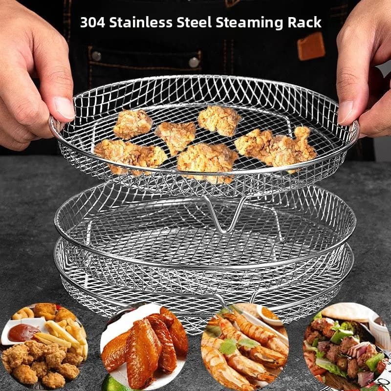 Home Use 304 Stainless Steel Air Fryer Rack Multi-layer Barbecue Grill Vegetable Fruit Draining Rack Food Storage Shelf