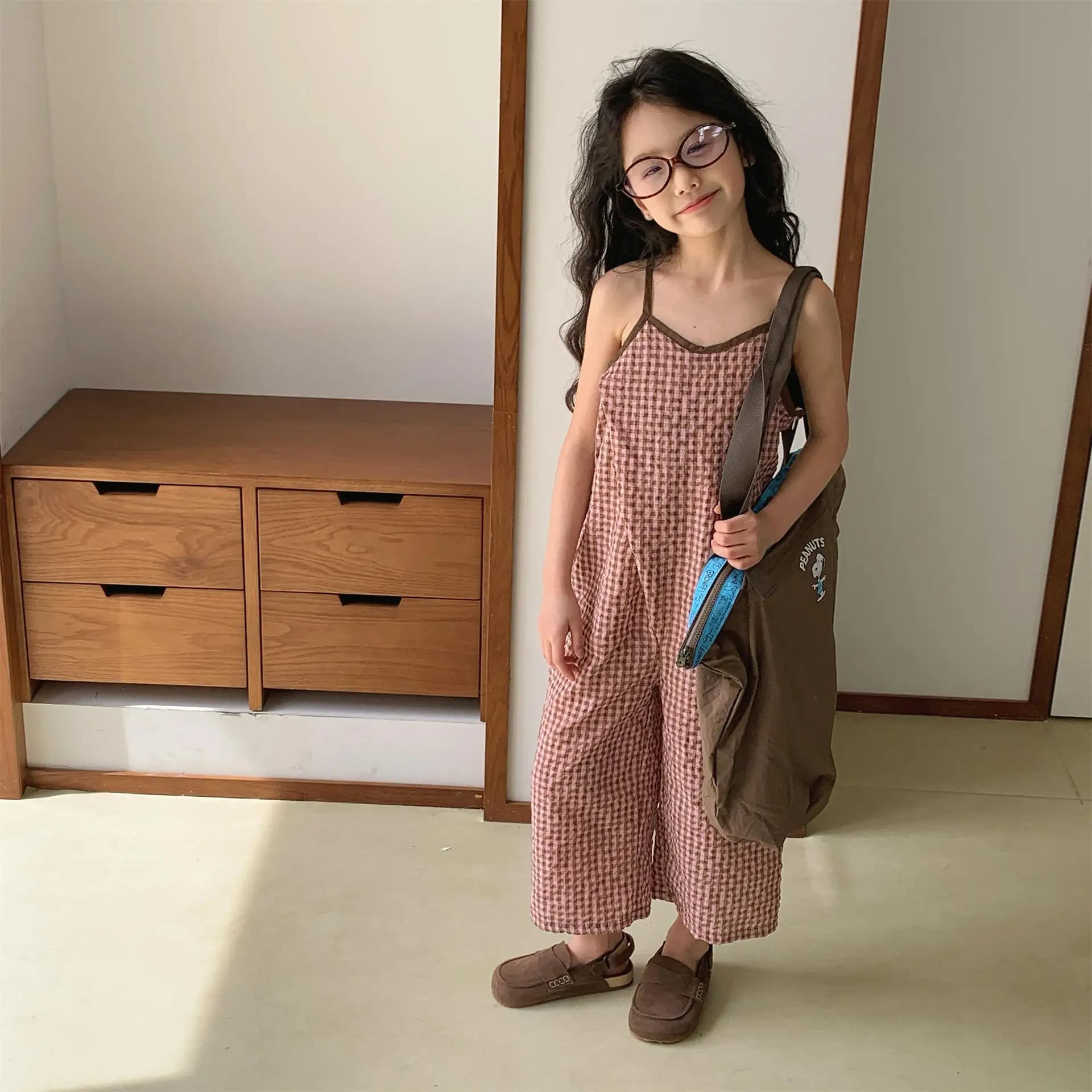 2026 Summer Children's Loose Overalls Baby Girls Sling Jumpsuits Cotton Calf-length Toddler Wide Leg Pants Trousers