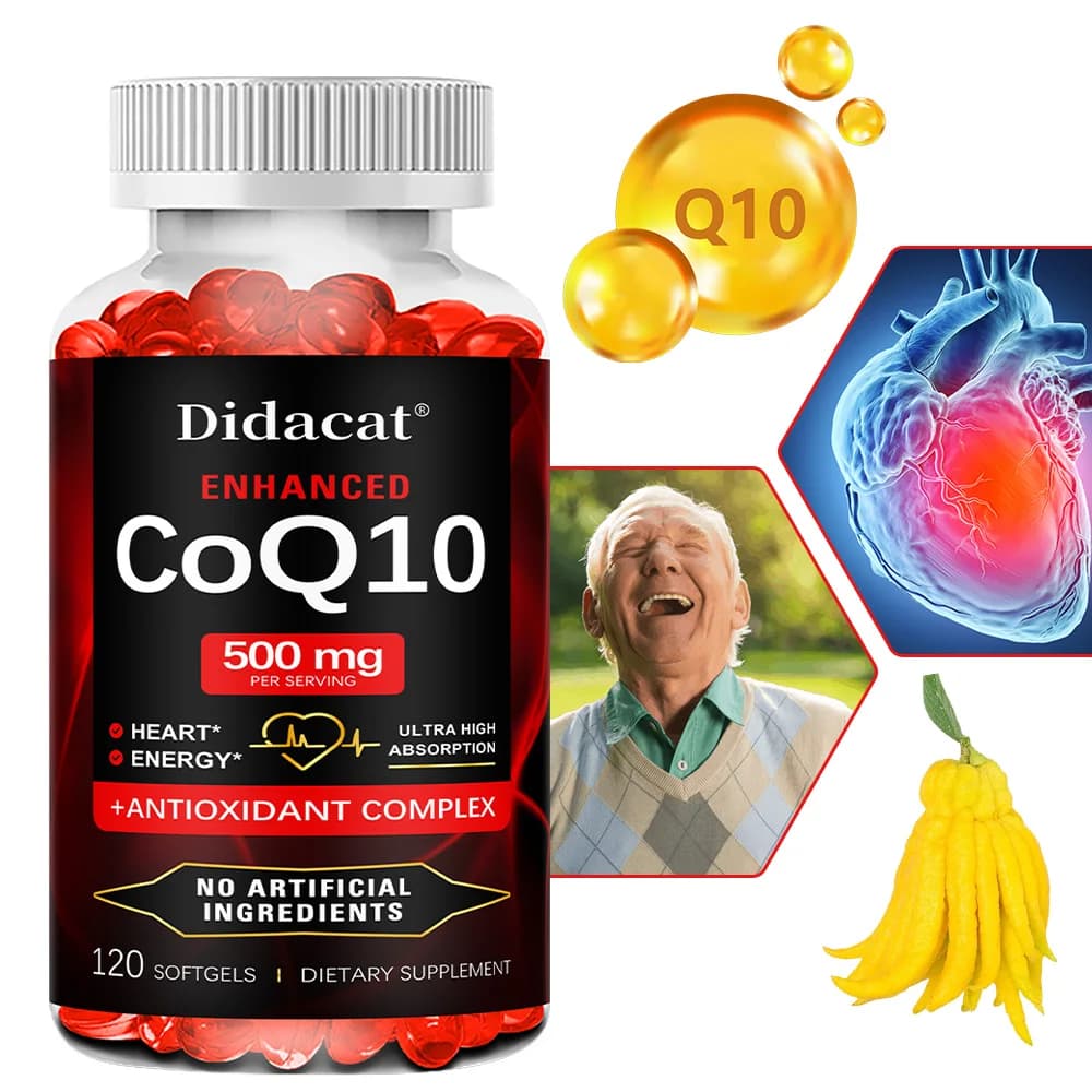 120 500 mg Q10 organic coenzyme capsules, cardiovascular health, energy supplement, vitamins, beauty and health