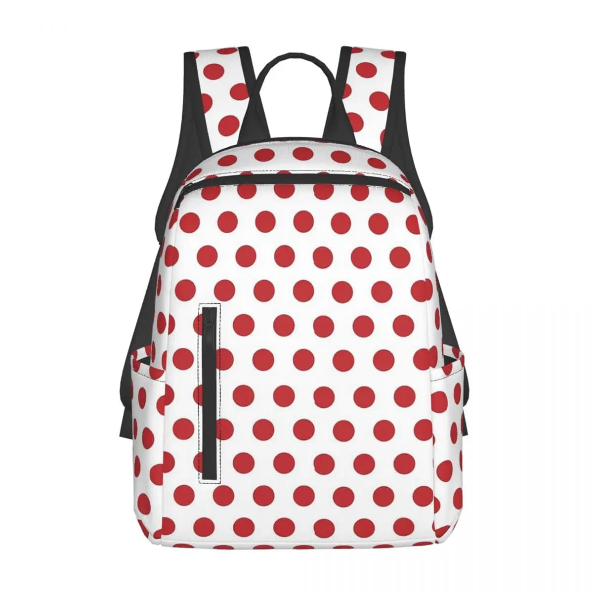 Red polka dot backpack on white background, large capacity backpack for boys and girls, book bag, school bag, shoulder bags for men and women
