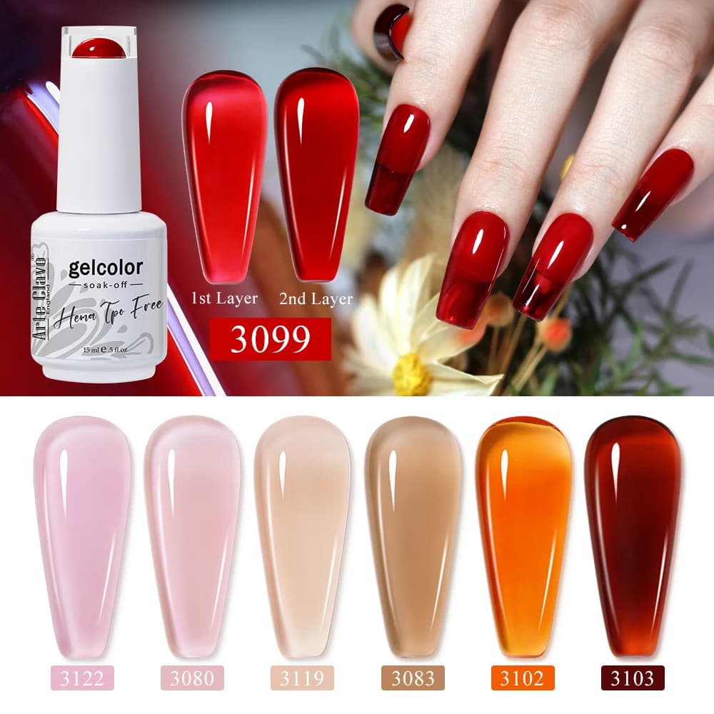 Arte Clavo 15ml Smalto per unghie gelatina 70 colori Rosso Gel semi traslucido Unghie artistiche Forniture per unghie Soak off Unghie UV Smalto gel
