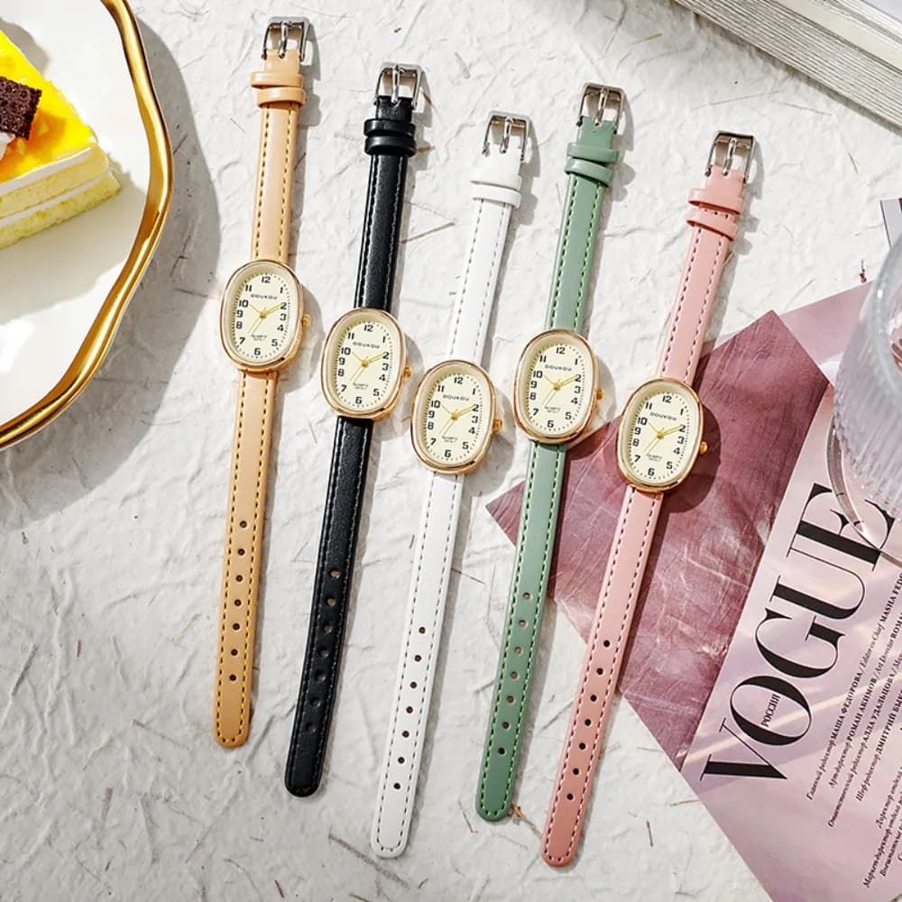 Orologi da donna con quadrante ovale di lusso Orologio da donna al quarzo con cinturino in pelle colorata Orologi da polso per studenti Dropshipping