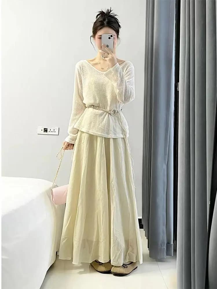 Spring 2026 Fashion Set Sweet Style Loose High Waist Long Sleeve Women's Two-Piece Suit Elegant High-End Feel Long Dress