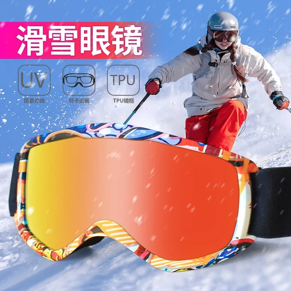 Cartoon Kids Ski Goggles, HD Anti-Fog, Over Glasses, Outdoor Snow Goggles