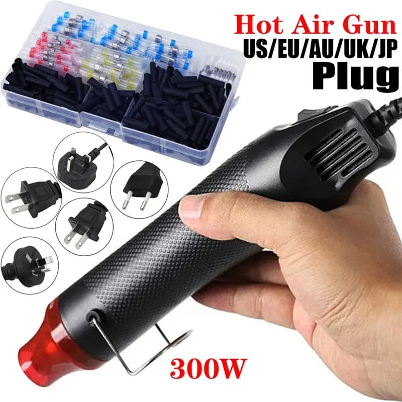 Pistola Termica Elettrica Mini da 300W, Pistola ad Aria Calda Portatile con 300 Pezzi di Guaina Termoretraibile per Fai-da-Te, Artigianato, Goffratura, Termoretrazione PVC