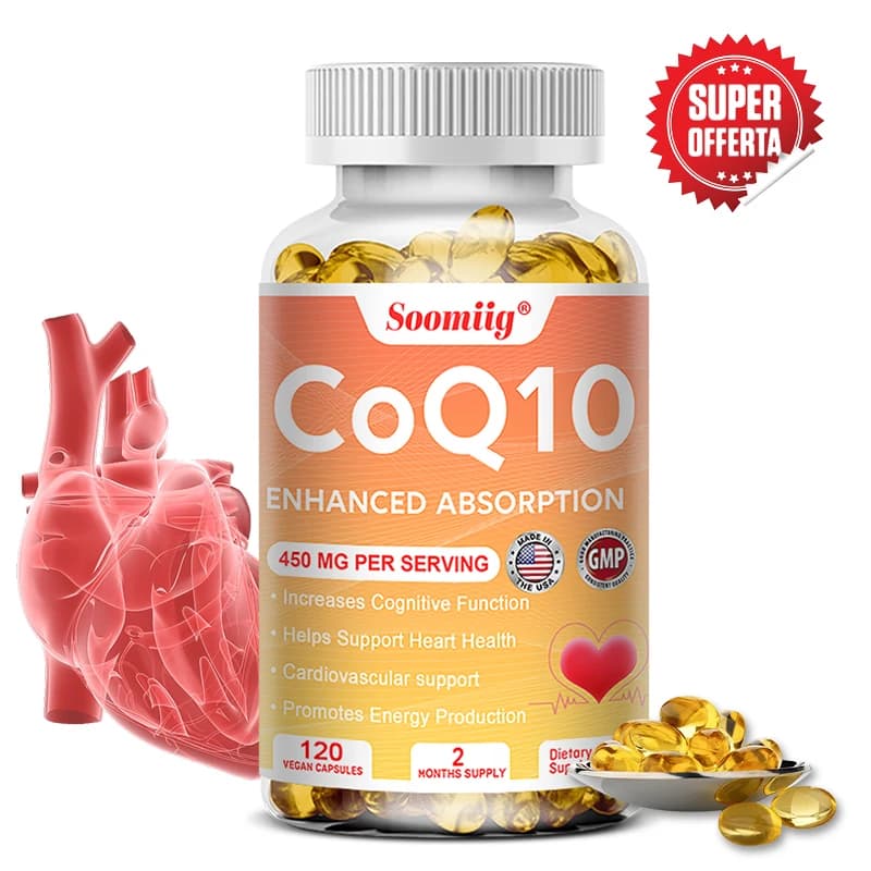 120 pz Q10 Coenzima 450mg Capsule Cardiovascolare e Cuore Salute Energia Vitamine Bellezza e Salute, Promuovere La Circolazione Sanguigna