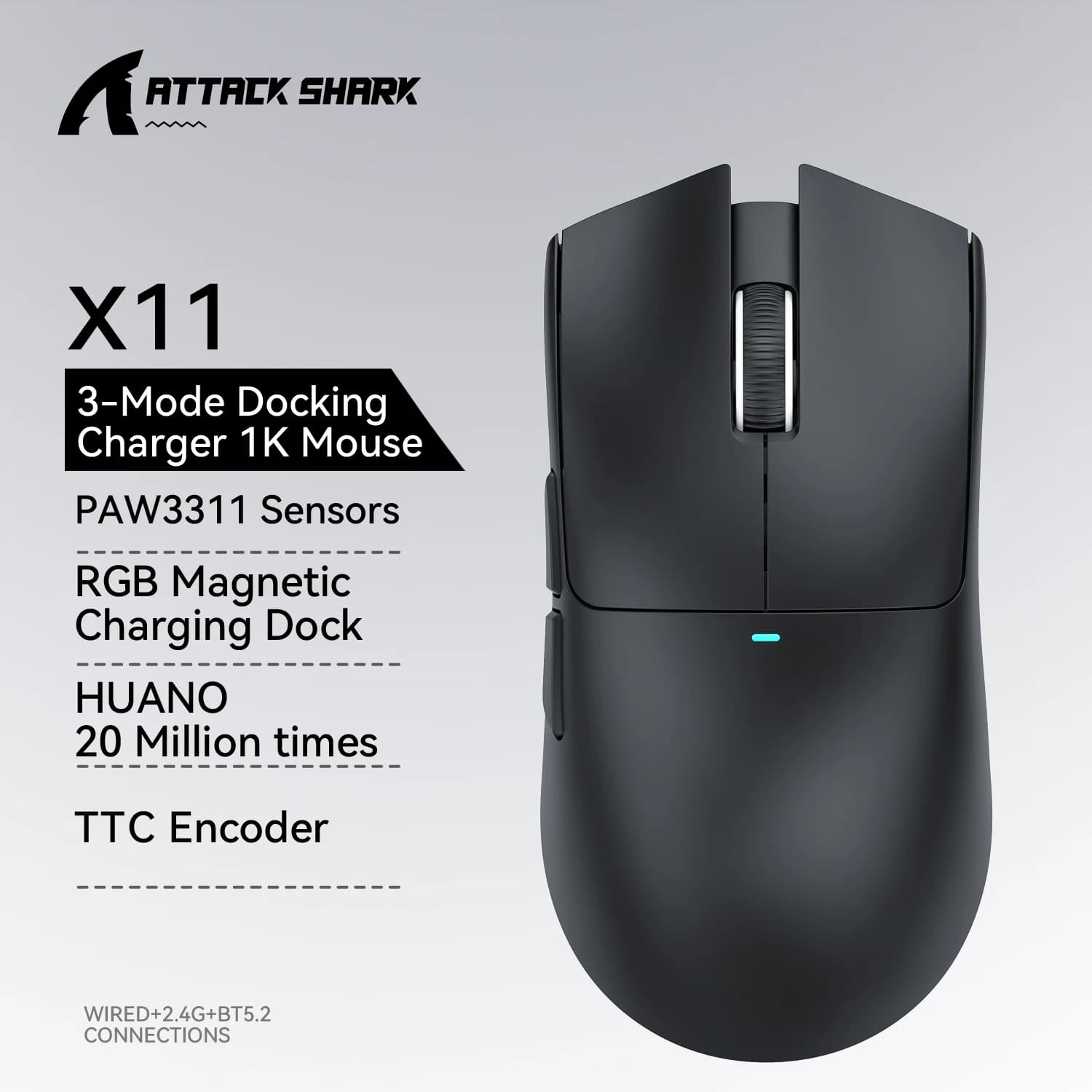 ATTACK SHARK X11 Gaming Mouse and X11 SE Wireless Mouse 22000 DPI,PAW3311 Sensor,BT/2.4G/Wired,59g Lightweight,2000W Clicks
