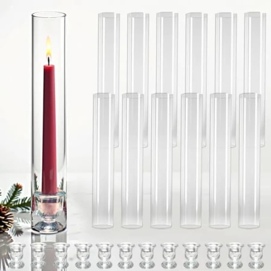 12-Pack Glass Hurricane Candle Holders - 13.78 Tall Clear Tube for Pillar Candles, Reusable Wedding/Event Centerpieces with 2.3