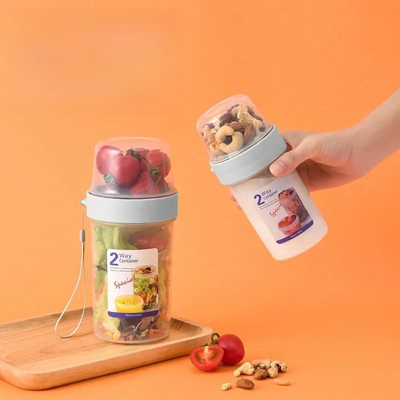 Set Contenitori Sigillati per Colazione con Cereali, Yogurt, Insalata, con Forchetta, Coperchio per Salse, Bento Box, Tupperware, Ciotola per Alimenti, Porta Pranzo