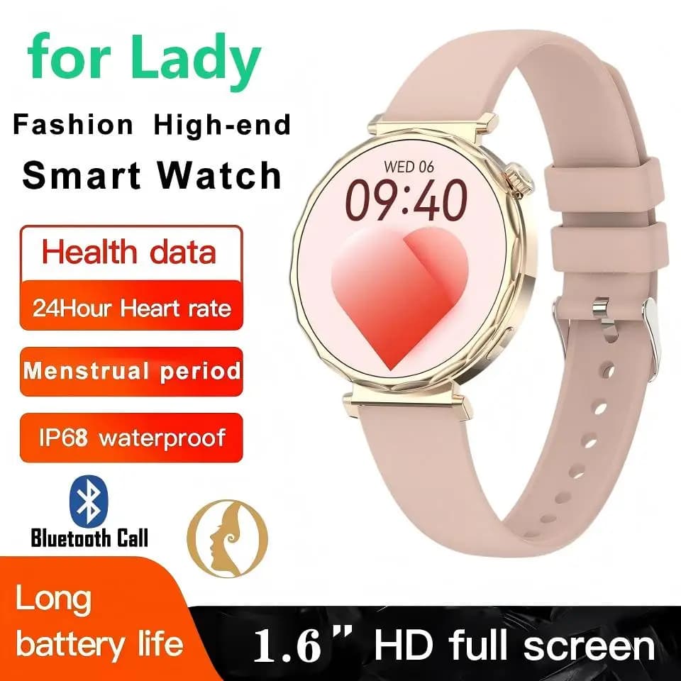 Smartwatch for Lady Fashionable Wristwatch BT Calls Remote Control Photography DIY Custom Watchfaces Female Menstrual Period