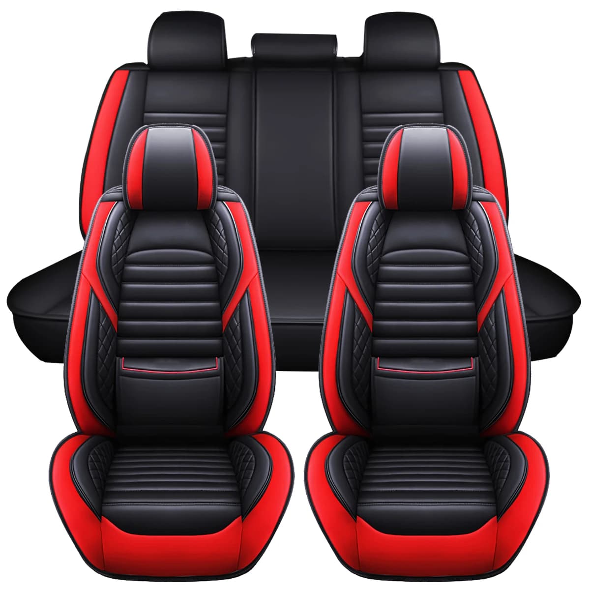 Universal Car Seat Covers for 5 Posts, PU Leather Cover, Complete Set of Protections for Front Seats and Posters for SUVs and Trucks