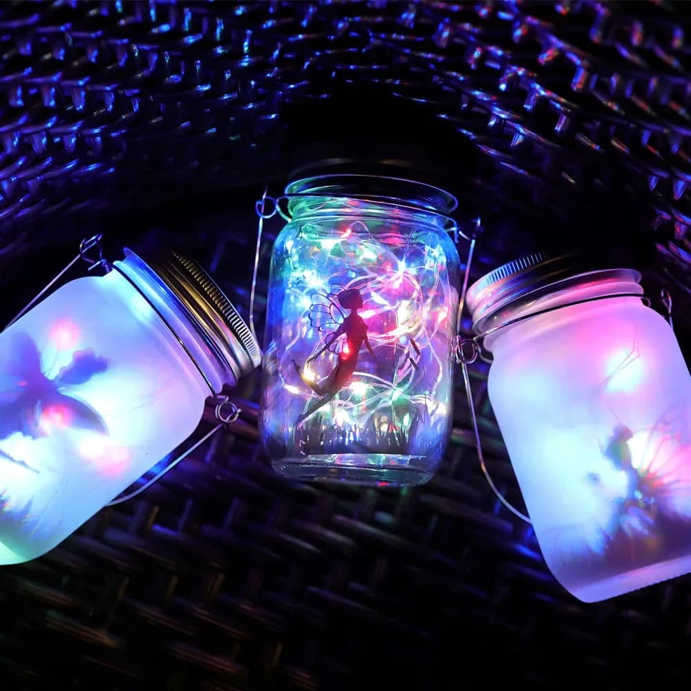 Lanterna Solare Portatile, Luci Fatate, Ornamento da Giardino, Lampada da Esterno Sospesa per Albero, Tavolo, Cortile, Patio, Prato, Lampada in Vetro Stile Mason Jar