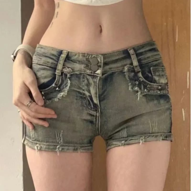 New Jeans Punk a Vita Bassa da Donna, Pantaloncini Estetici Elastici High Street, Shorts in Denim Sexy da Club per l'Estate