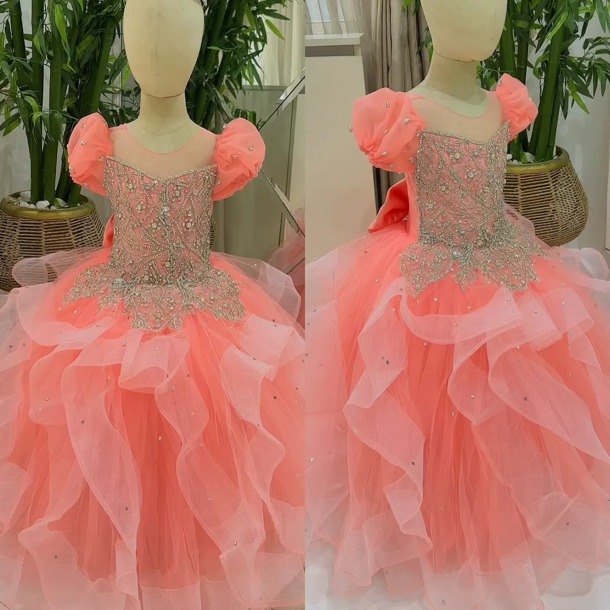 Abiti da festa di compleanno per ragazze rosa di cristallo Abito da ragazza di fiore in tulle per matrimonio Abito da ballo per bambini principessa personalizzato