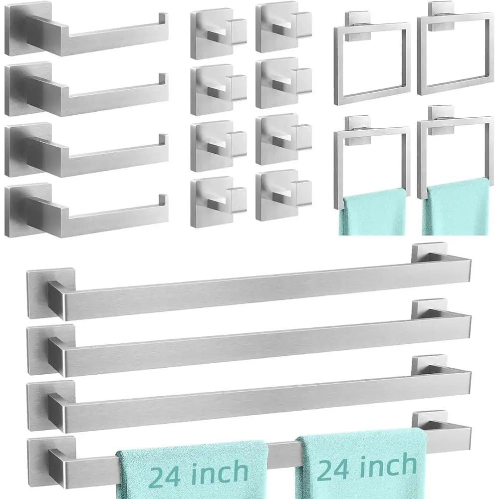Set di accessori da bagno in nichel spazzolato da 20 pezzi, set portasciugamani da 24 pollici, portasciugamani da parete in acciaio inossidabile per bagno
