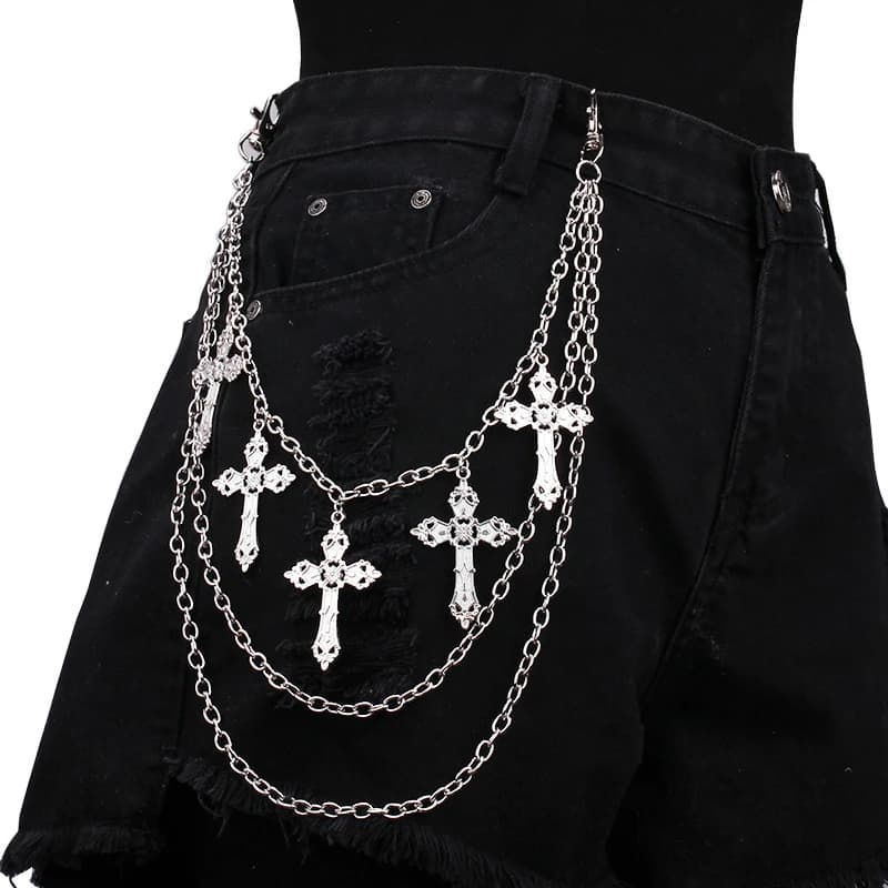 Portachiavi a strati con croce e stella in metallo stile punk per uomo e donna, da appendere a cintura, portafoglio, jeans, pantaloni hip-hop, gioiello Harajuku, idea regalo