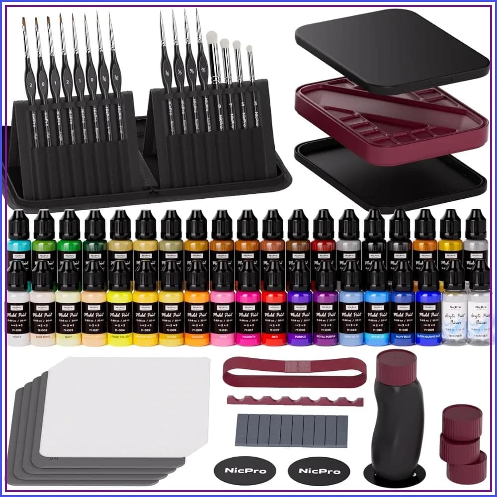 Complete Miniature Painting Kit: 36 Acrylic Paints, Wet Palette, 16 Brushes, Magnetic Handle, More
